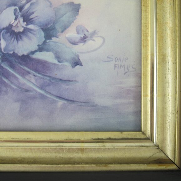 Antique Victorian Deep Picture Frame Wood Gilt Vintage Sonie Ames Flower Print - Picture 7 of 15